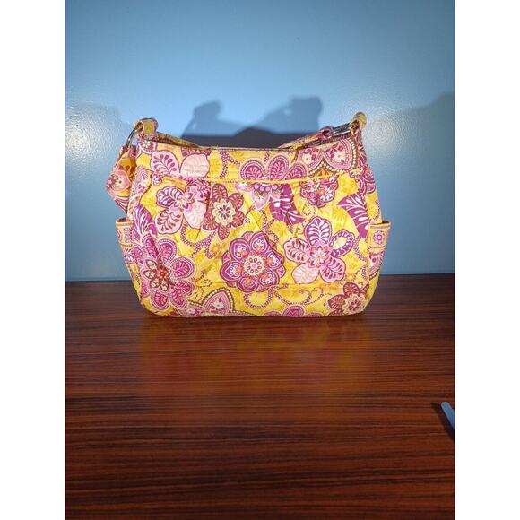 Vera Bradley Handbags - Vera Bradley Embroidered Quilted Women Floral Shoulder Bag Pink Yellow
